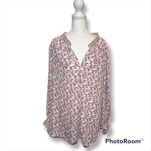 Max Studio Floral Ruffle V Neck Blouse Plus Size NWT